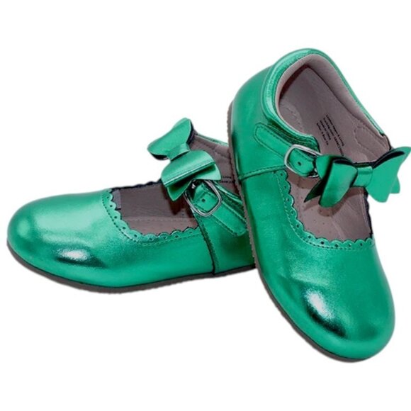 NEW A‎ Bear Co Toddler Size 3 Christmas Green Metallic Livs Flats Girls Bow - Picture 14 of 14